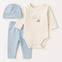 3 Pcs Newborn Baby Hi World Print Long Sleeve Romper, Pajama with Cap BS6420A